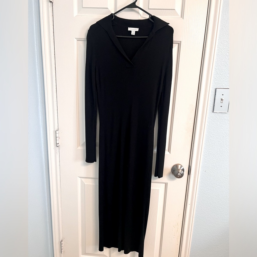 Topshop Ribbed Black Knit Long Sleeve Dress